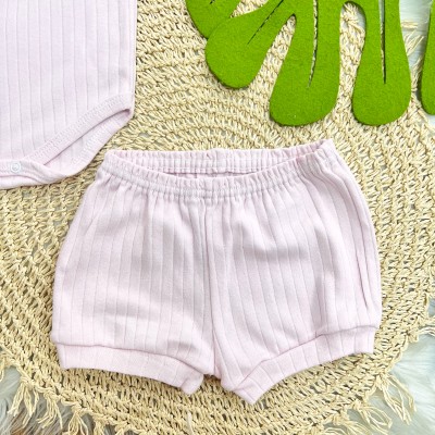 Conj. Body Regata e Short Canelado - Rosa
